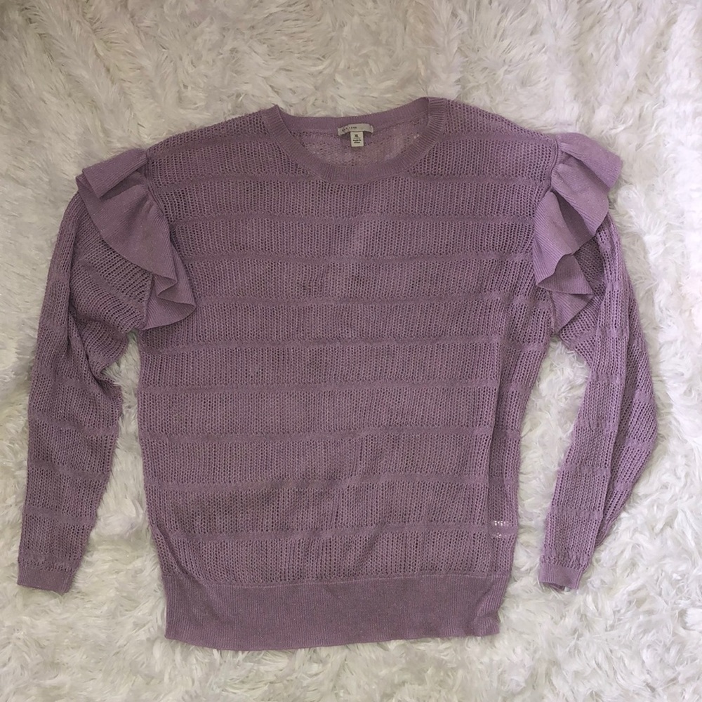 Knit sweater with ruffle sleeve detail